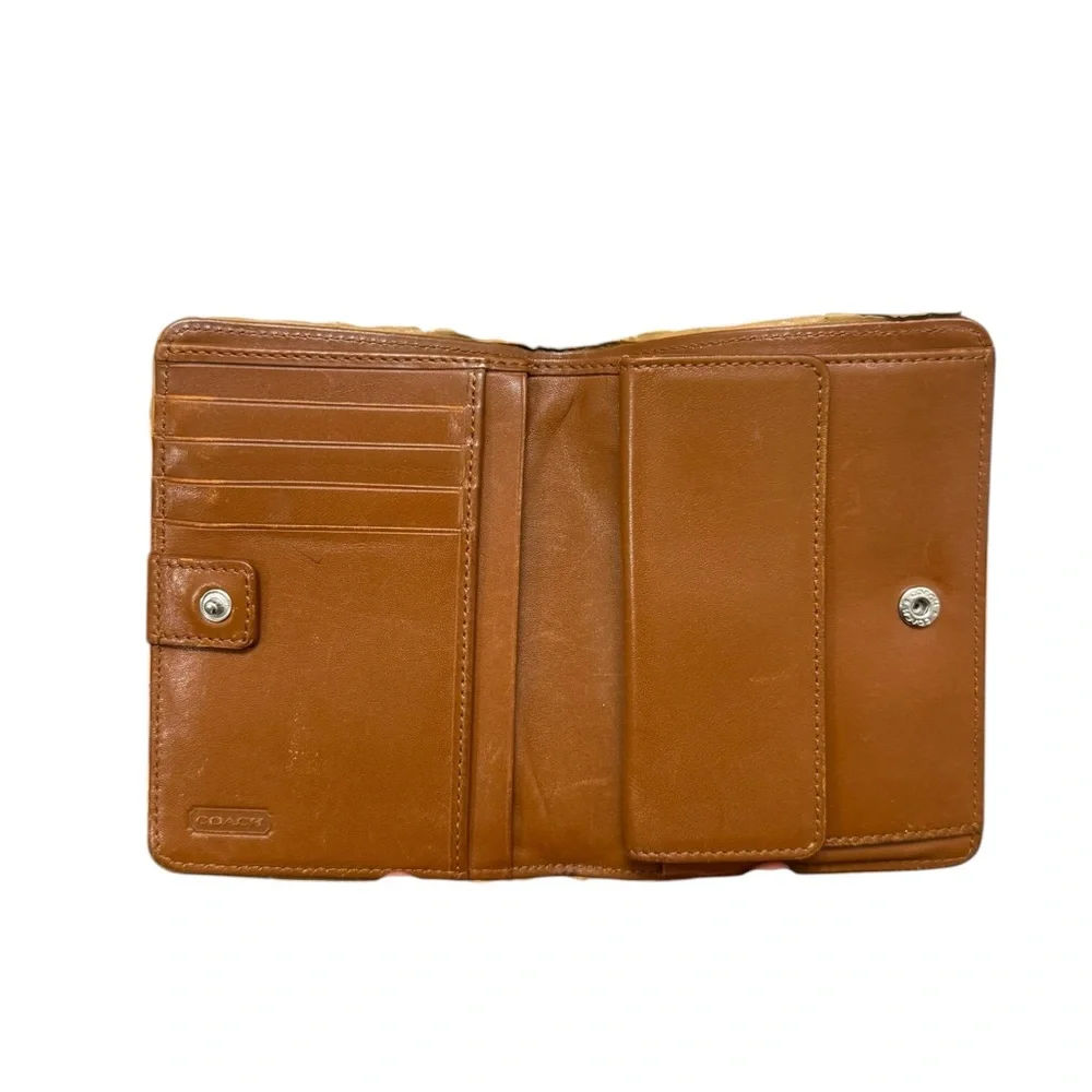 Vintage Coach Tan Leather Snap Bifold Wallet Card Holder 90s Used